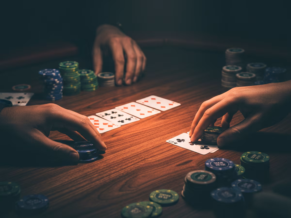 Offline pókerasztal klubcsipekkel és kártyákkal